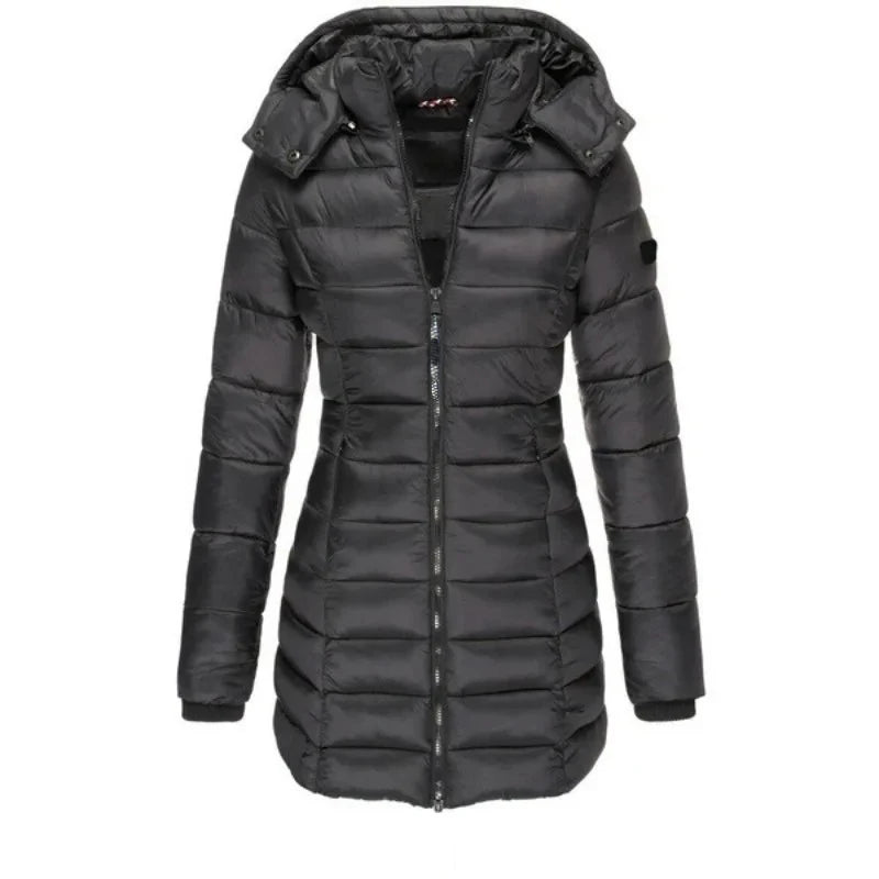 Classic Longline Hooded Puffer Coat in Black