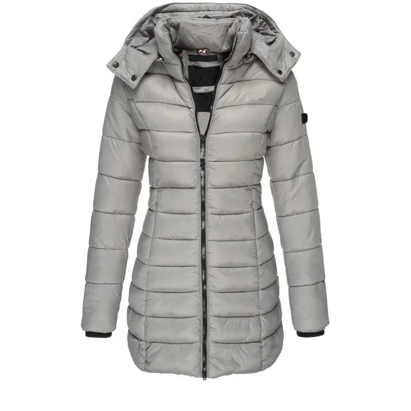 Classic Longline Hooded Puffer Coat in Grey