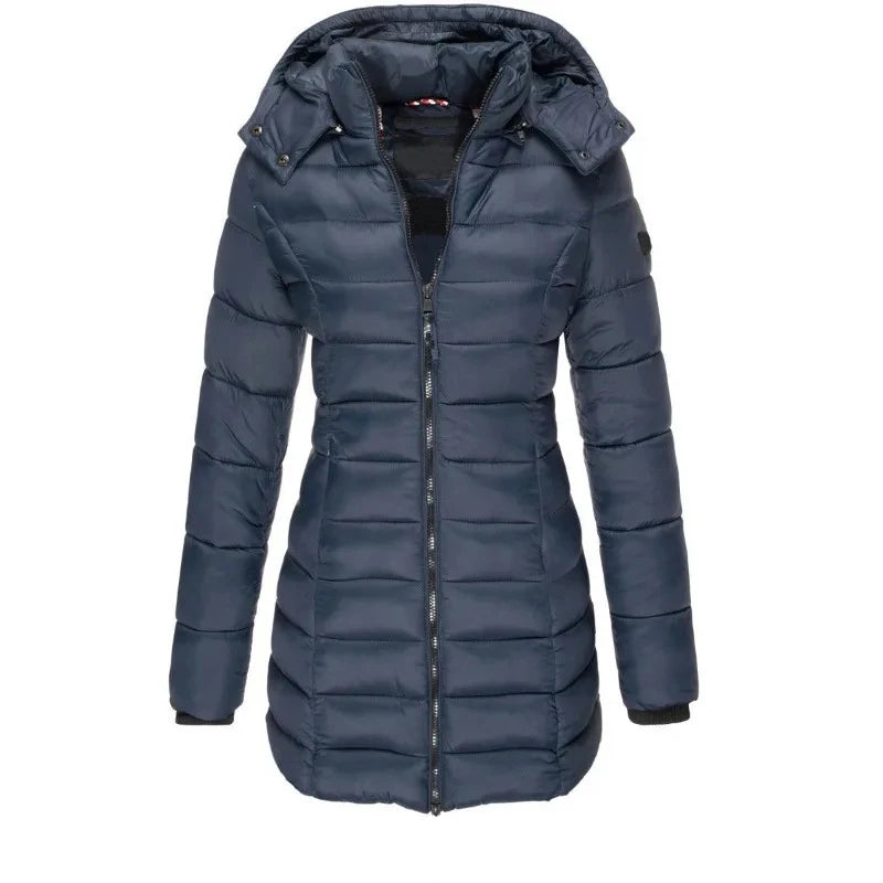 Classic Longline Hooded Puffer Coat in Navy