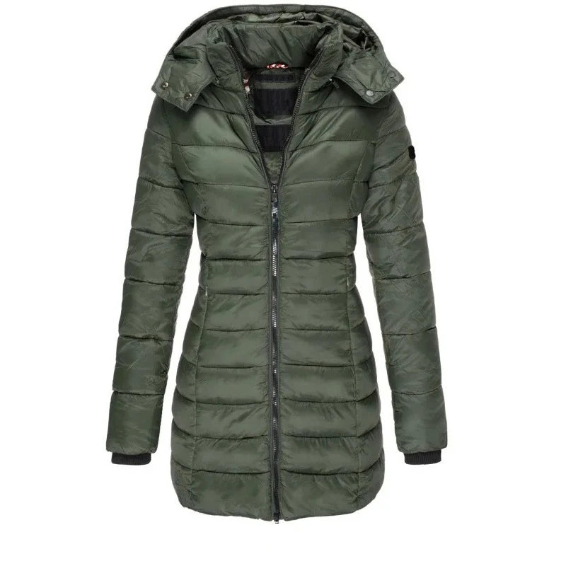 Classic Longline Hooded Puffer Coat in Olive
