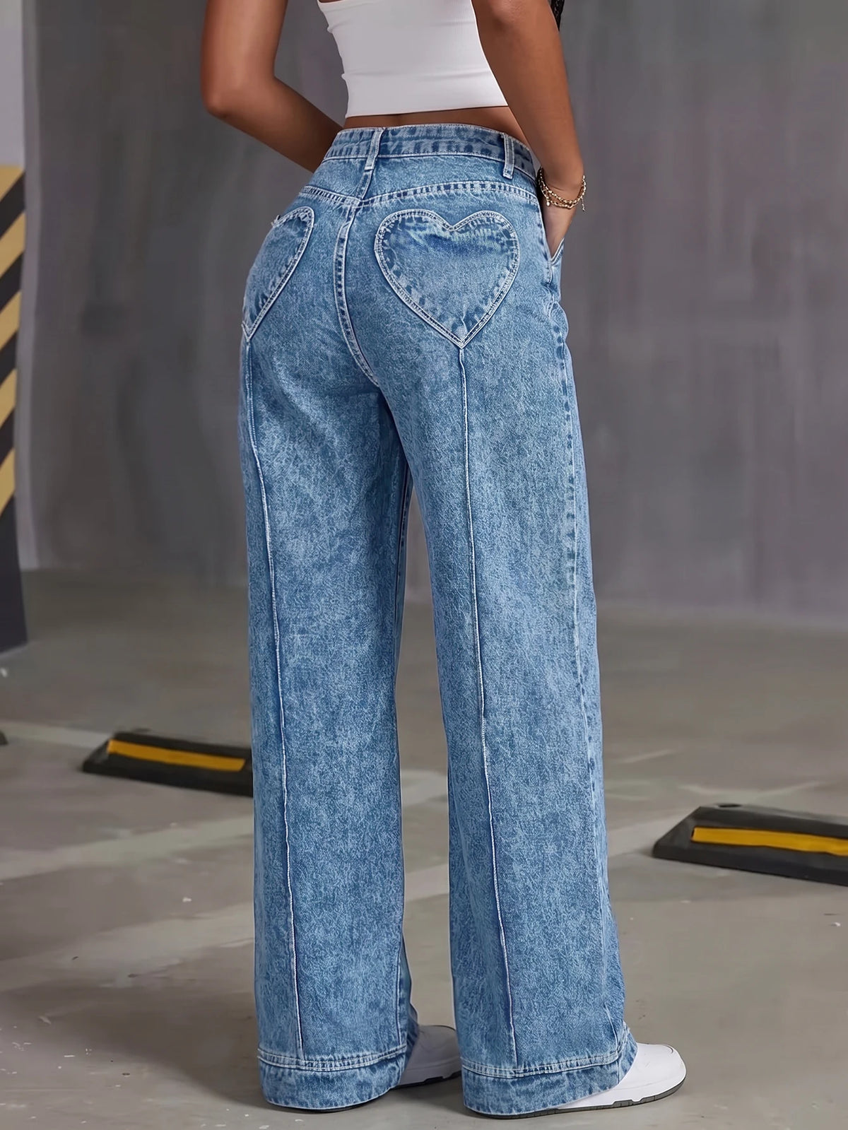 Classic High Rise Heart Pocket Wide Leg Jeans – view 3