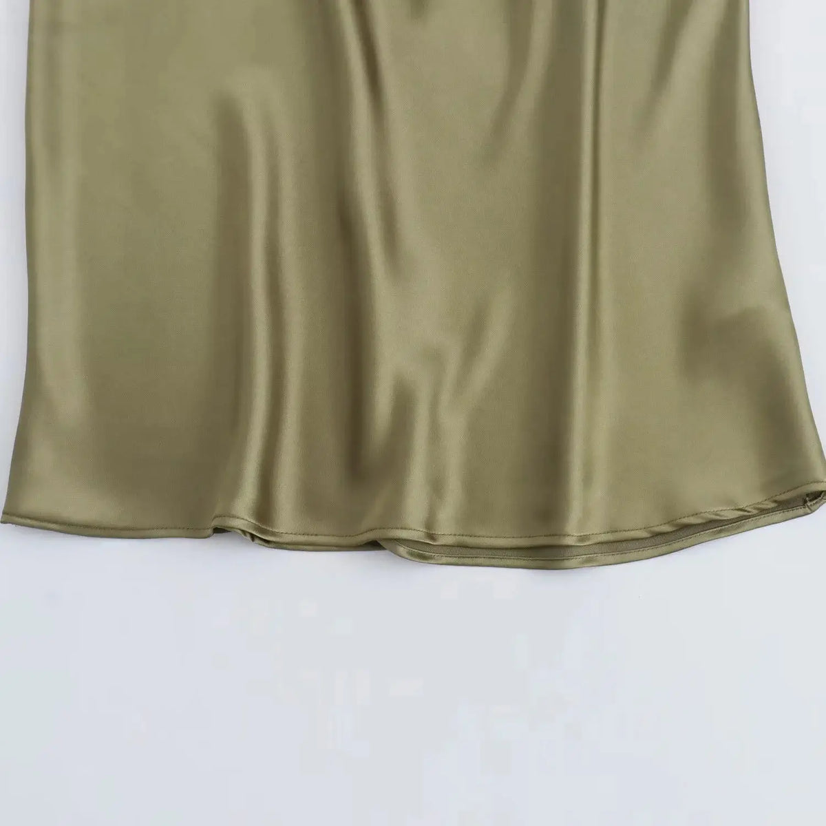 Signature Satin Cowl Neck Ruched Maxi Dress in Olive – view 6