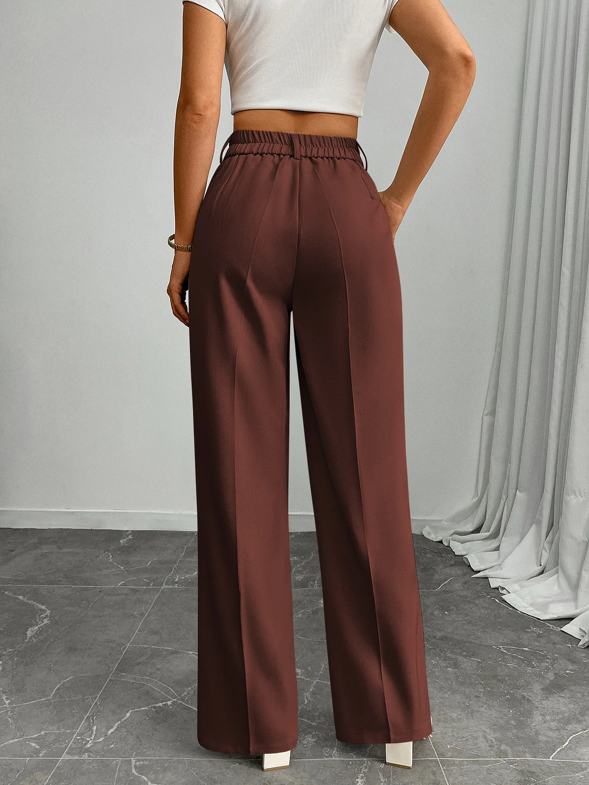 Pleat-Front Palazzo Trousers in Mahogany – view 3