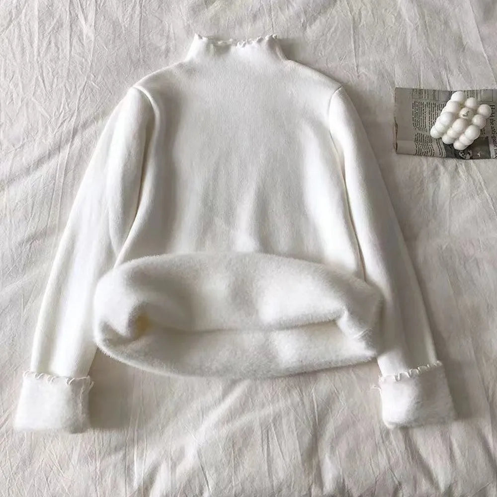 Essential Ruffle Mock Neck Fleece-Lined Sweater – view 10