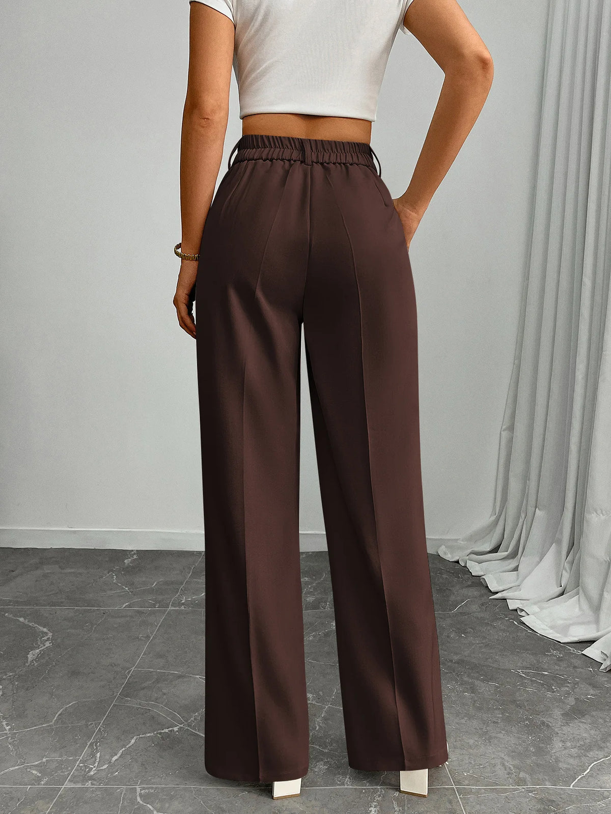 Pleat-Front Palazzo Trousers in Chocolate – view 4