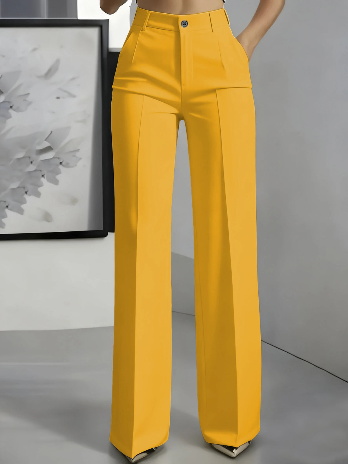 Essential High Waist Tailored Straight Leg Trousers in Yellow