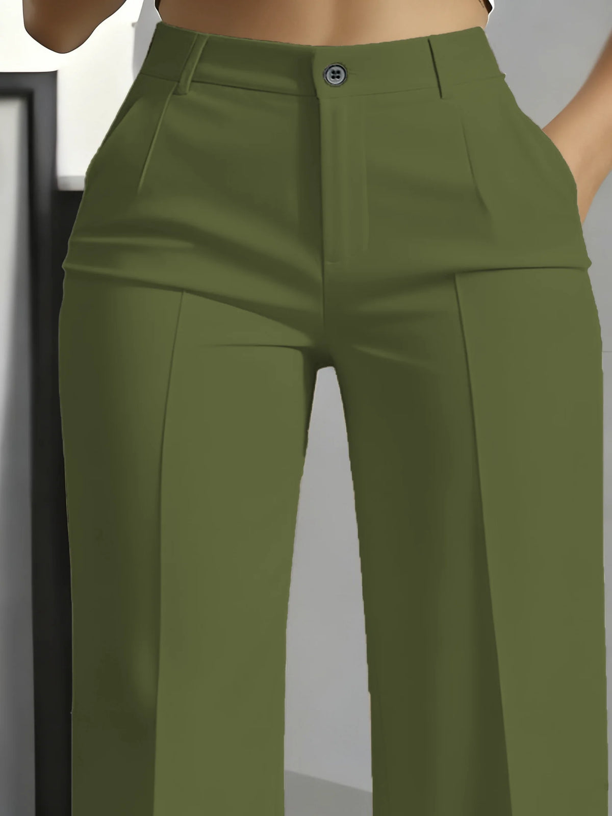 Essential High Waist Tailored Straight Leg Trousers in Olive – view 2