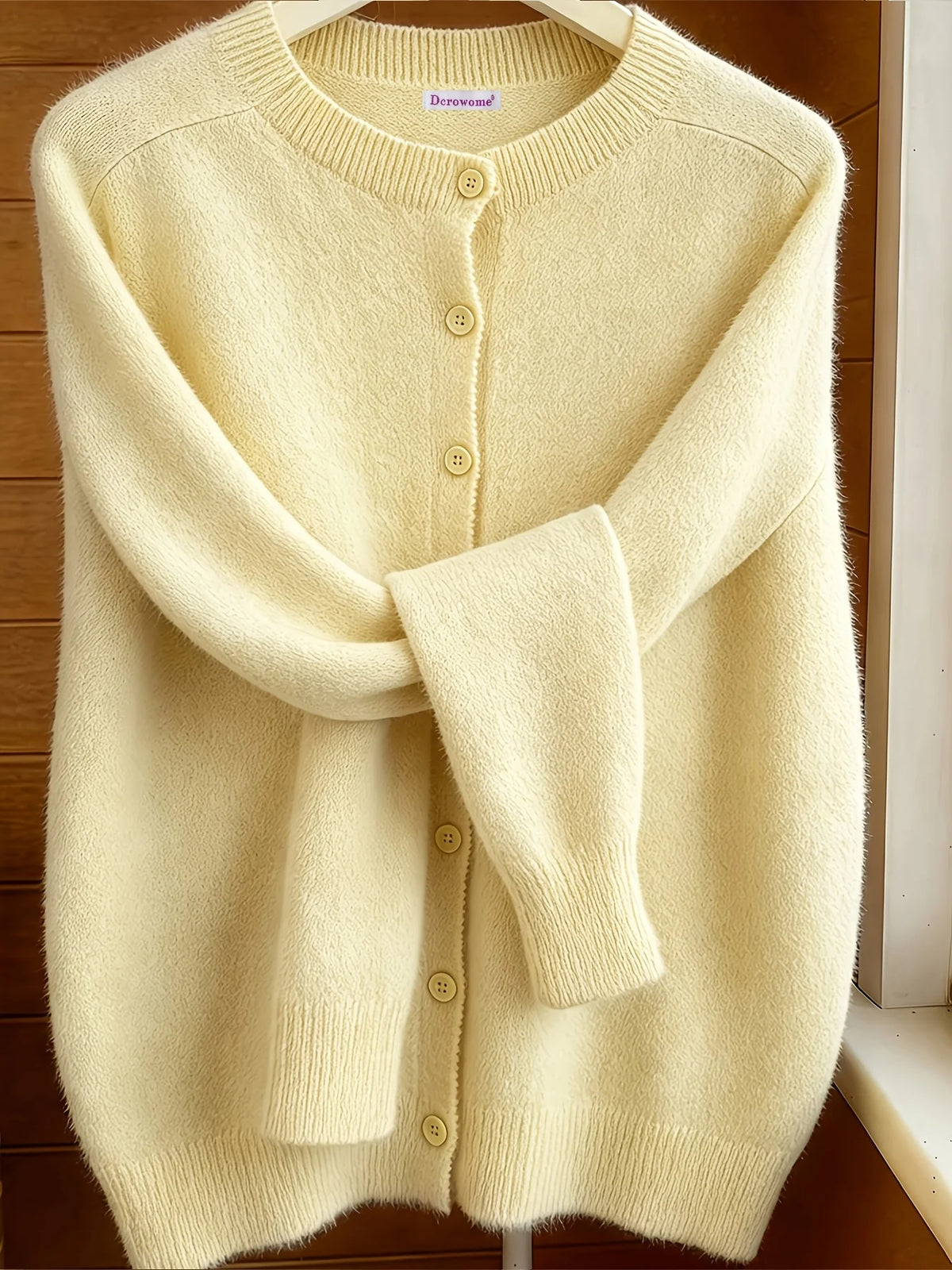 Classic Soft Knit Crew Neck Button Cardigan in Butter Yellow