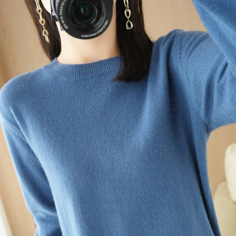 Essential Soft Knit Crew Neck Sweater in Blue