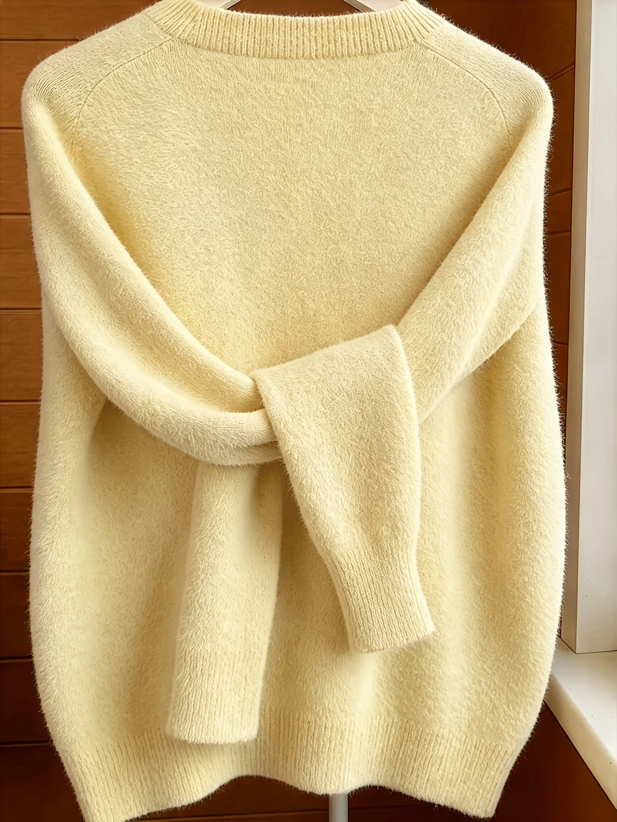 Classic Soft Knit Crew Neck Button Cardigan in Butter Yellow – view 3
