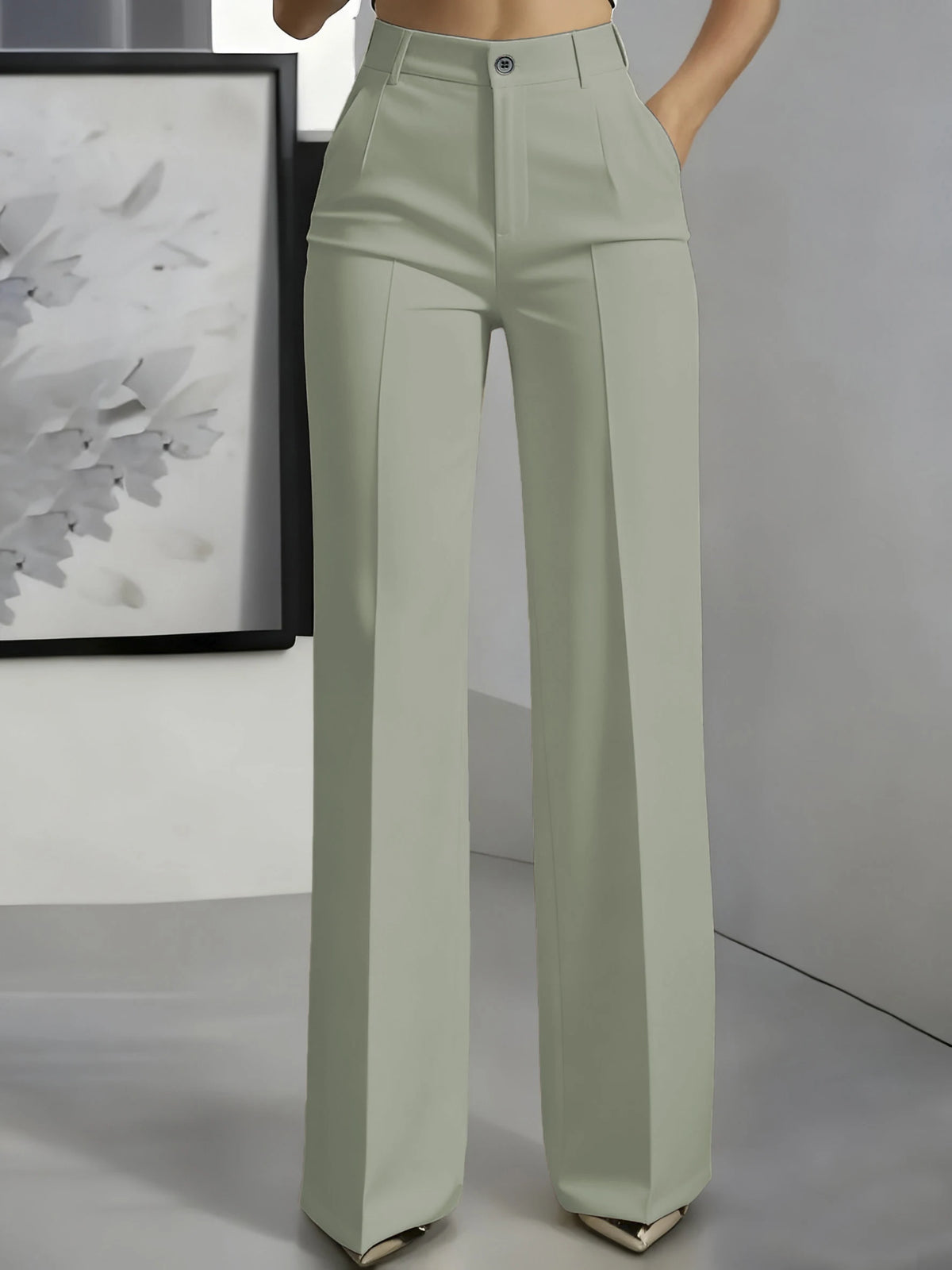 Essential High Waist Tailored Straight Leg Trousers in Sage