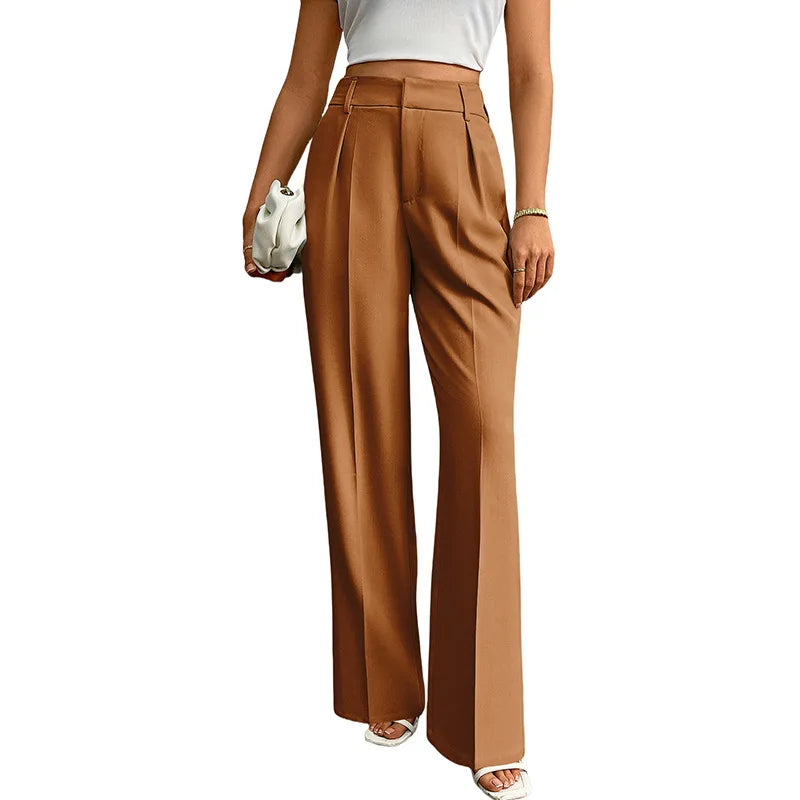 Pleat-Front Palazzo Trousers in Caramel