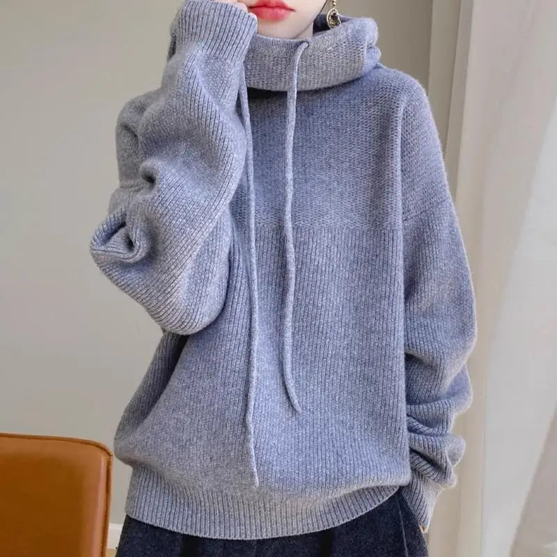Signature Chunky Knit Drawstring Hoodie in Grey