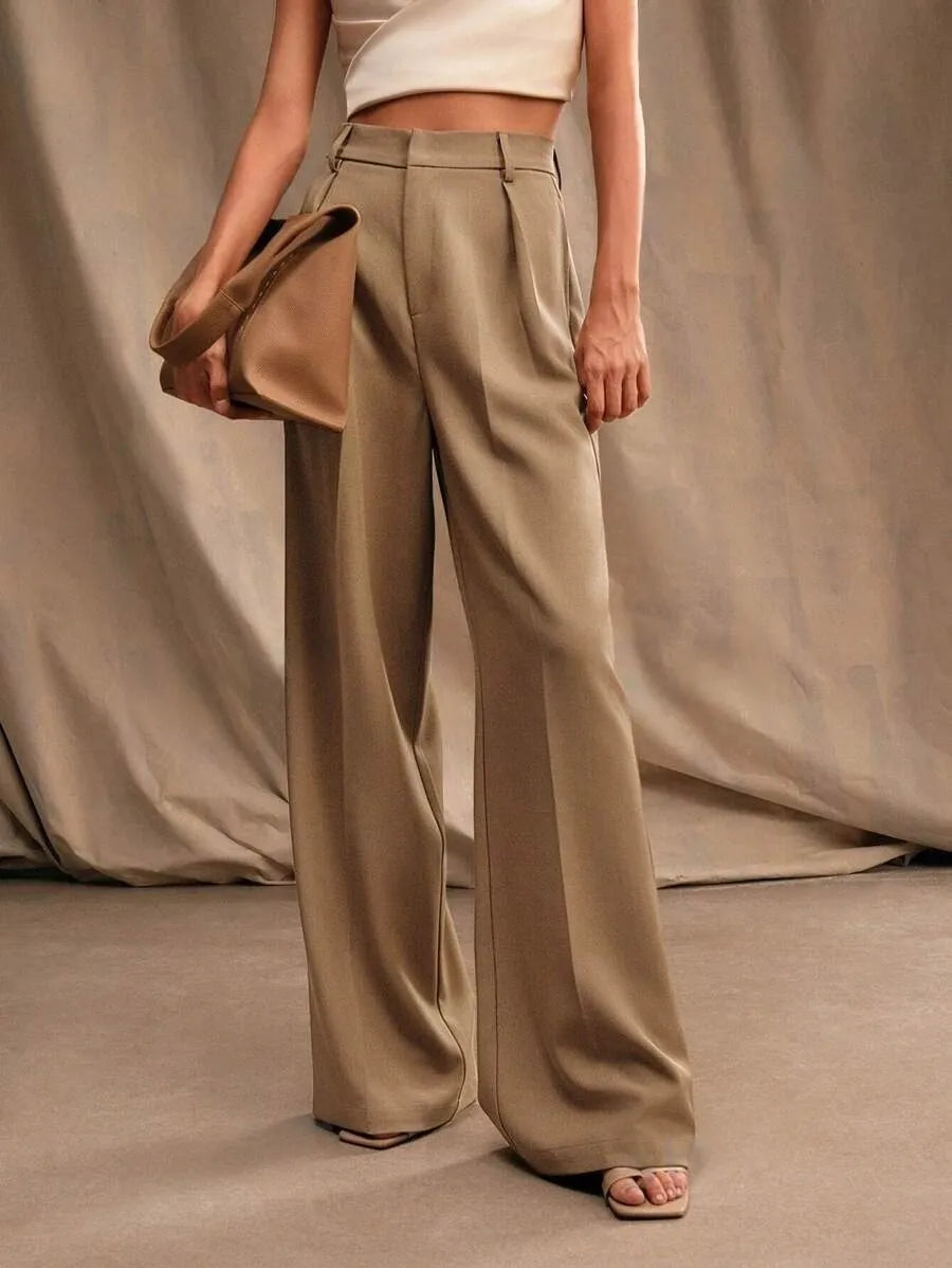 Pleat-Front Palazzo Trousers in Taupe – view 5