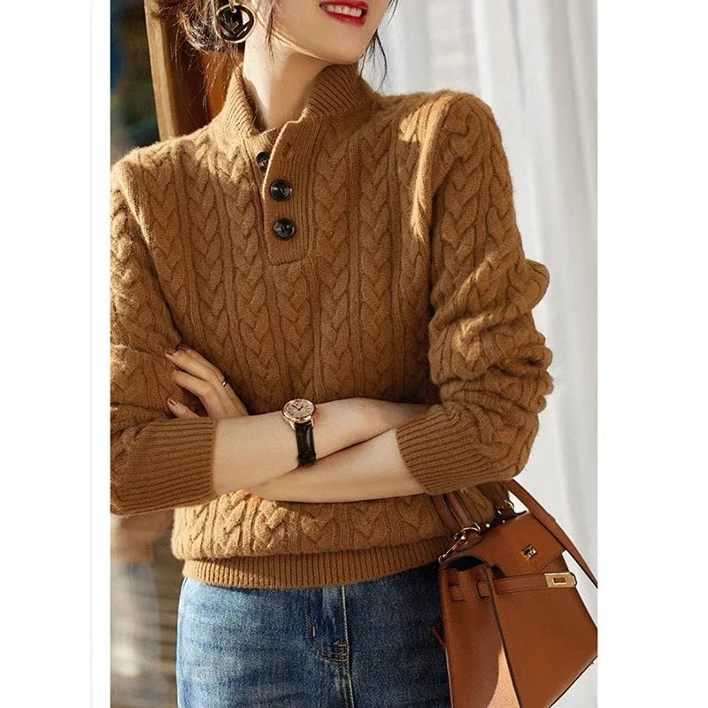 Signature Cable Knit Button Collar Sweater – view 11
