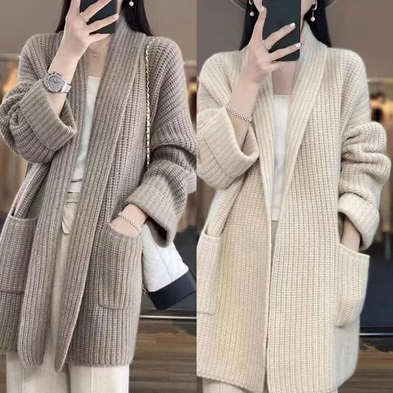 Classic Oversized Ribbed Knit Long Cardigan – view 6