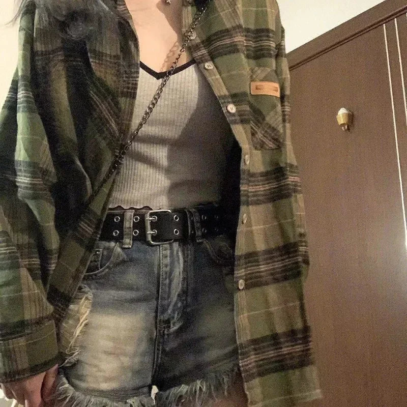 Classic Green Plaid Oversized Flannel Shirt – view 7