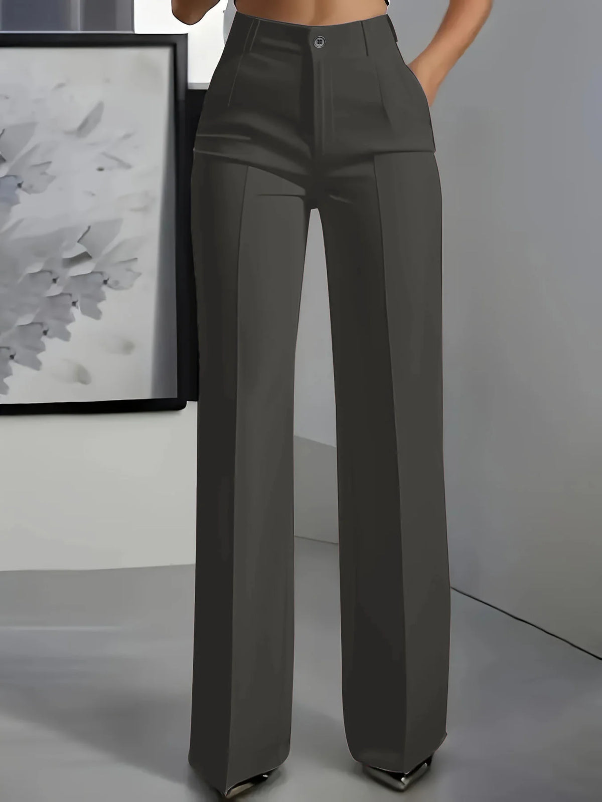 Essential High Waist Tailored Straight Leg Trousers in Charcoal