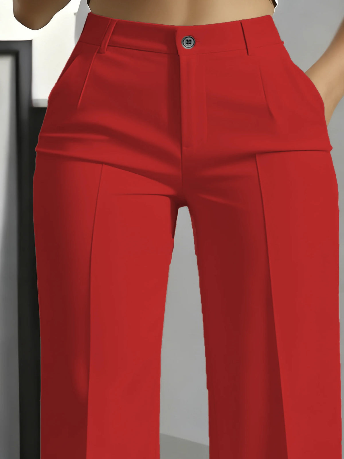 Essential High Waist Tailored Straight Leg Trousers in Red – view 2