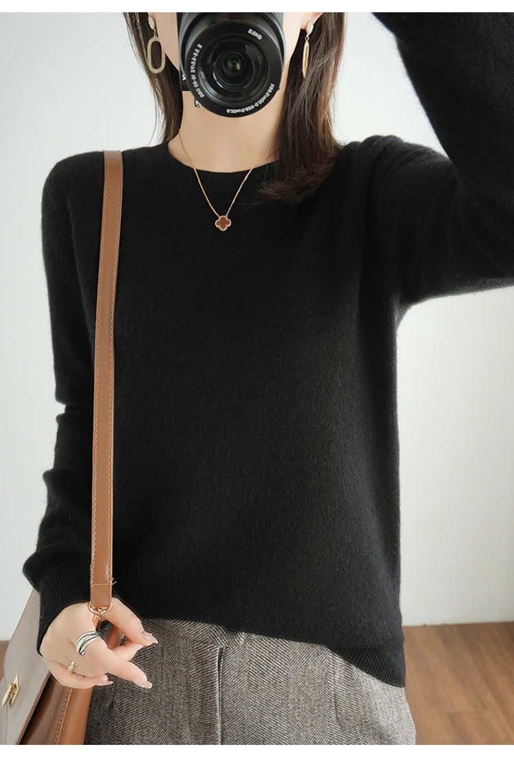 Essential Soft Knit Crew Neck Sweater in Black – view 2