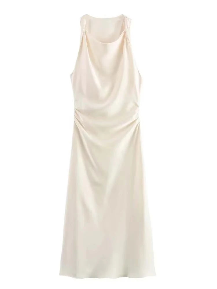 Signature Satin Cowl Neck Ruched Maxi Dress in Ivory – view 2