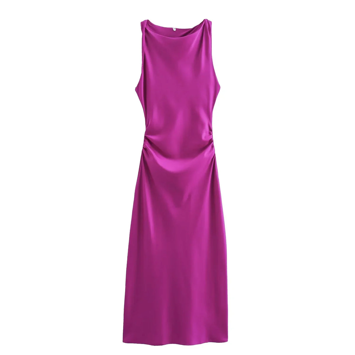Signature Satin Cowl Neck Ruched Maxi Dress in Magenta