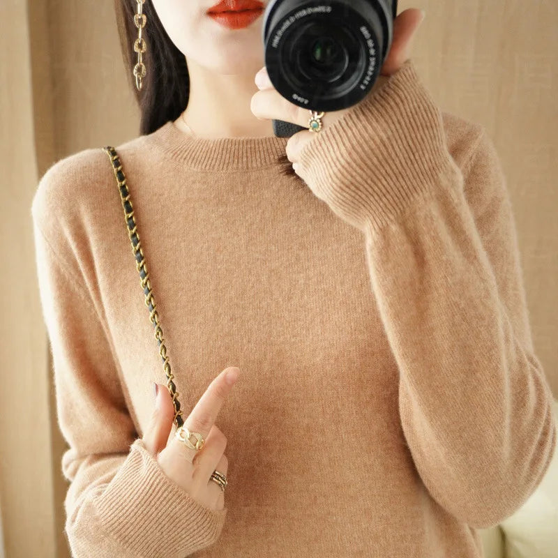 Essential Soft Knit Crew Neck Sweater in Camel