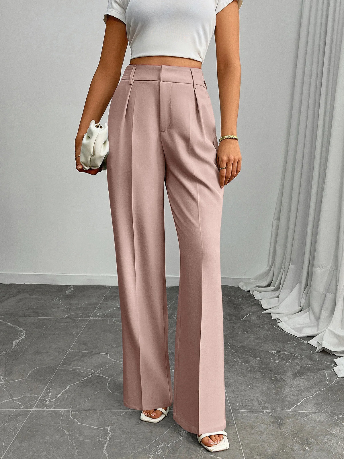 Pleat-Front Palazzo Trousers in Lilac – view 2