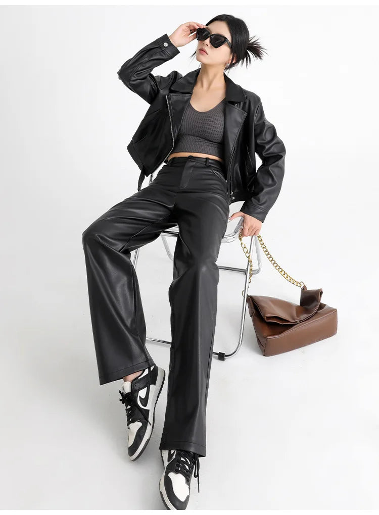 Fleece-Lined Faux Leather Straight Leg Trousers – view 12