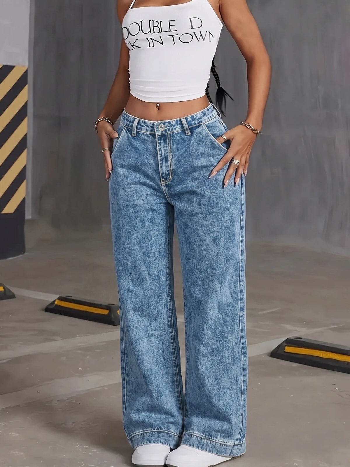 Classic High Rise Heart Pocket Wide Leg Jeans – view 2