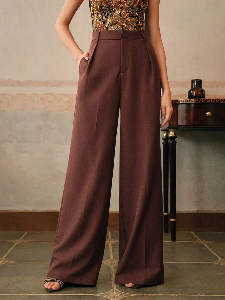 Pleat-Front Palazzo Trousers in Mahogany – view 4