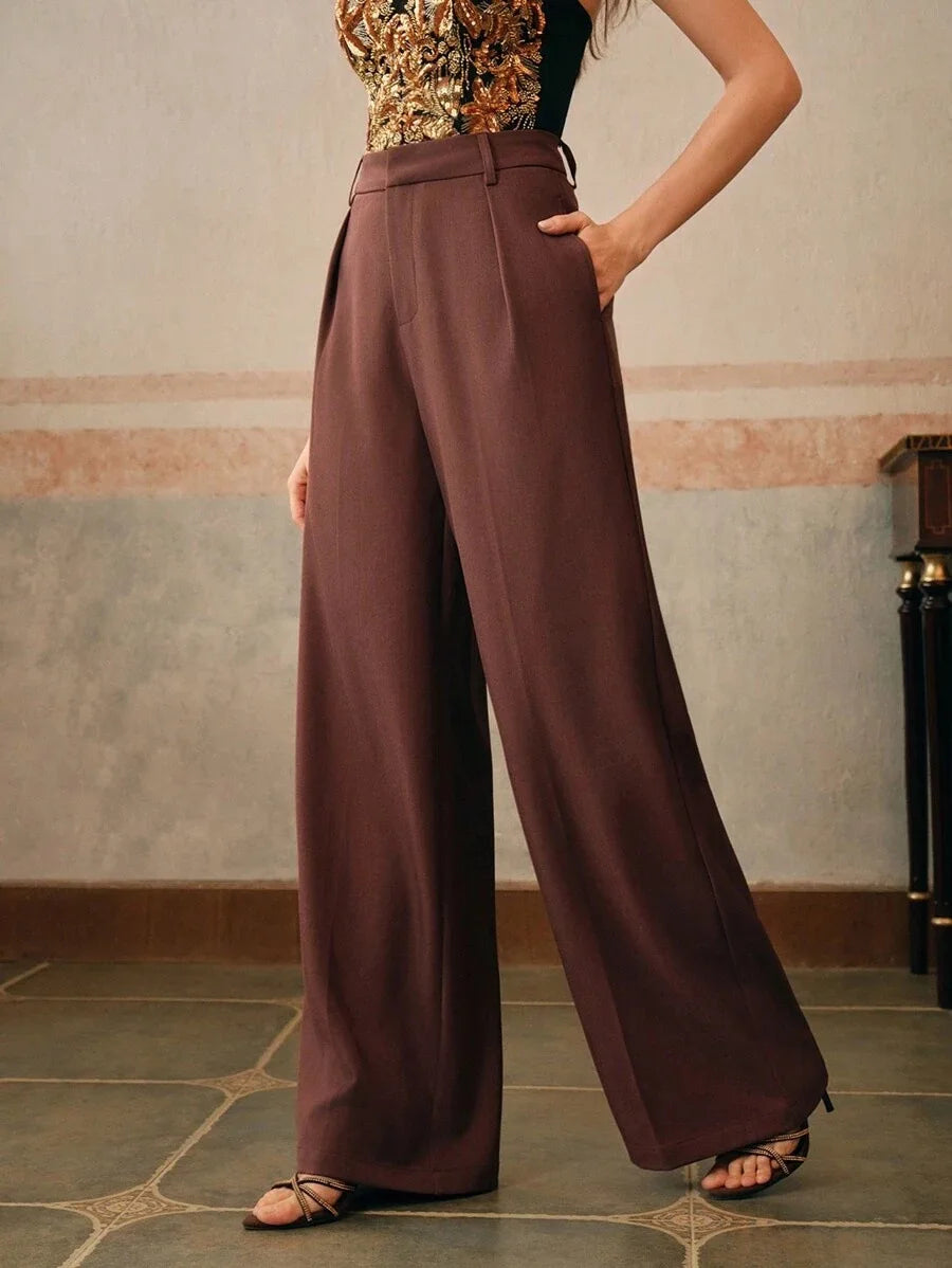 Pleat-Front Palazzo Trousers in Mahogany – view 5
