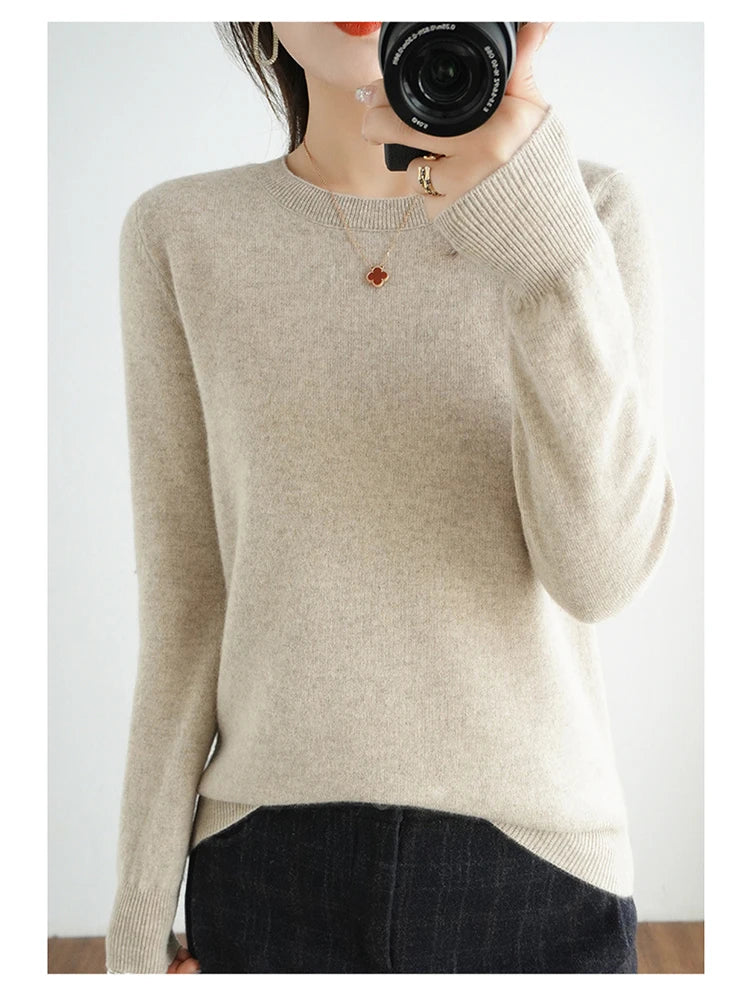 Essential Soft Knit Crew Neck Sweater in Oatmeal – view 2