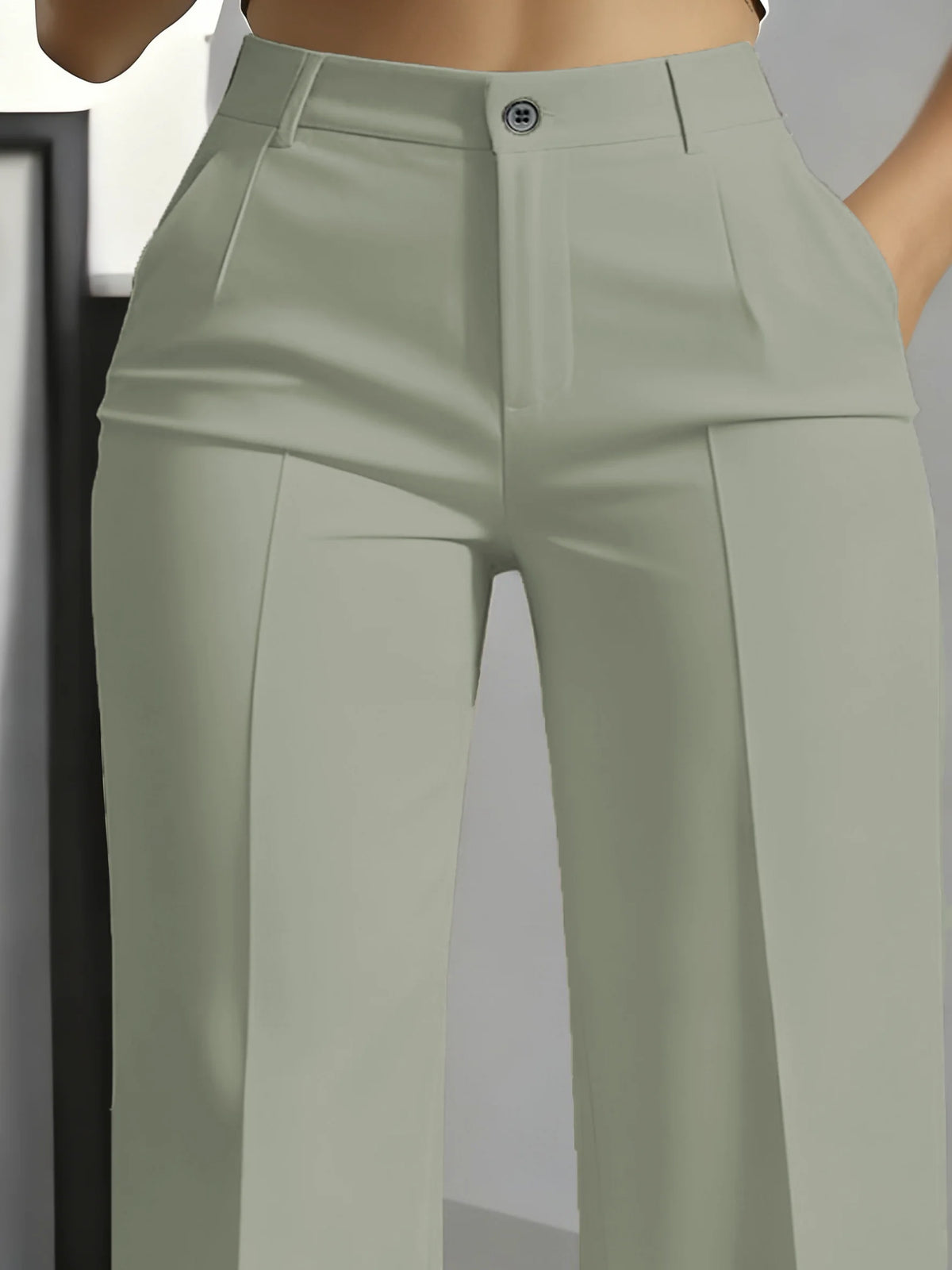 Essential High Waist Tailored Straight Leg Trousers in Sage – view 2