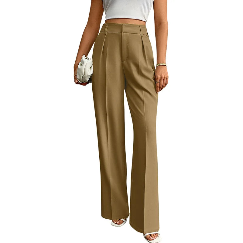 Pleat-Front Palazzo Trousers in Khaki