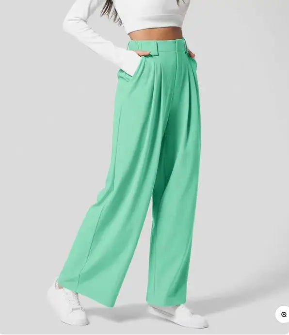 Classic Pleated High Waist Wide Leg Trousers in Aqua