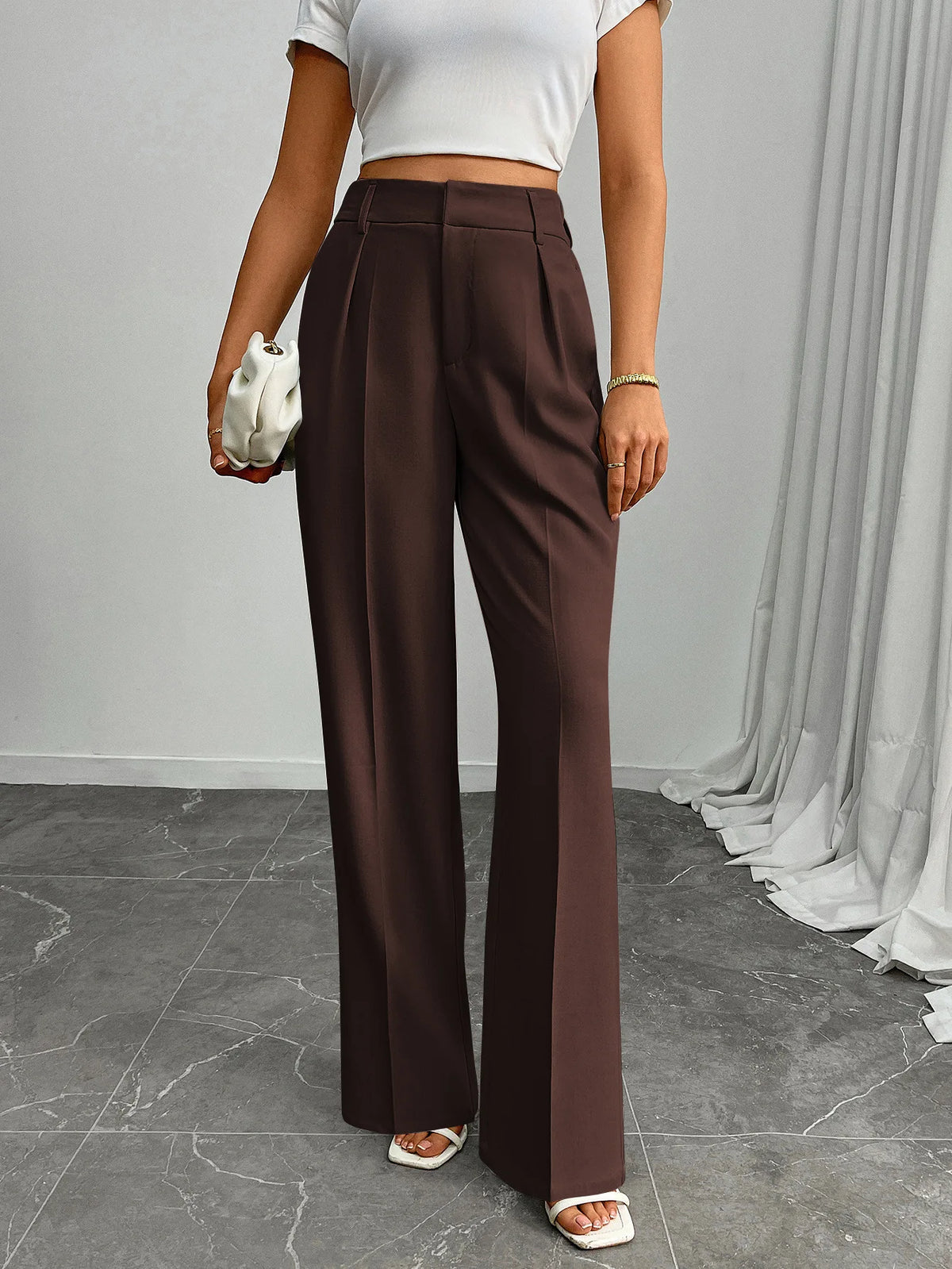 Pleat-Front Palazzo Trousers in Chocolate – view 3