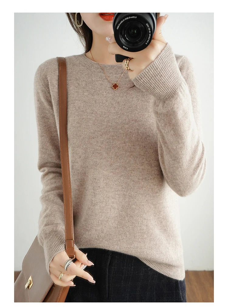 Essential Soft Knit Crew Neck Sweater in Taupe – view 2