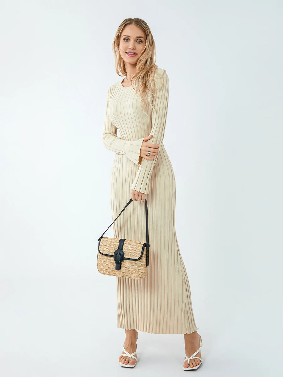 Classic Ribbed Knit Lace-Up Back Maxi Dress – view 4