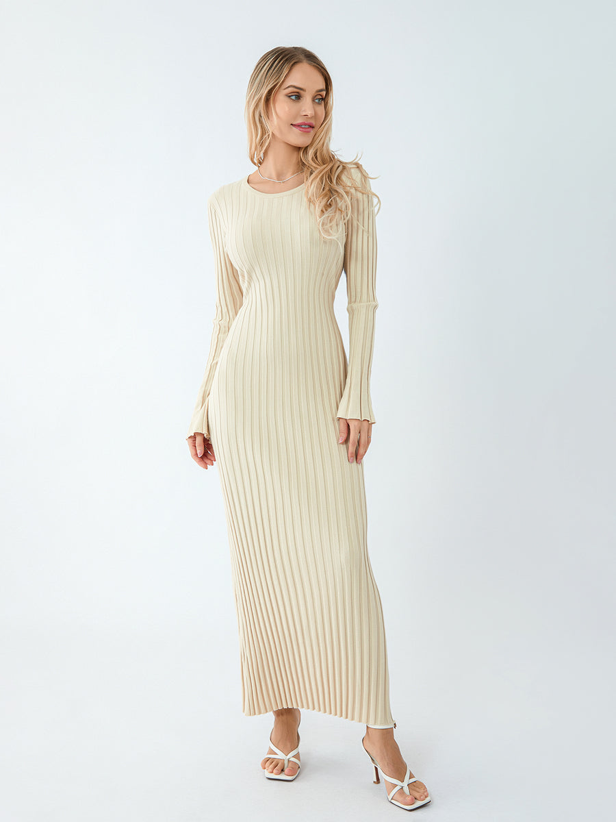 Classic Ribbed Knit Lace-Up Back Maxi Dress – view 7