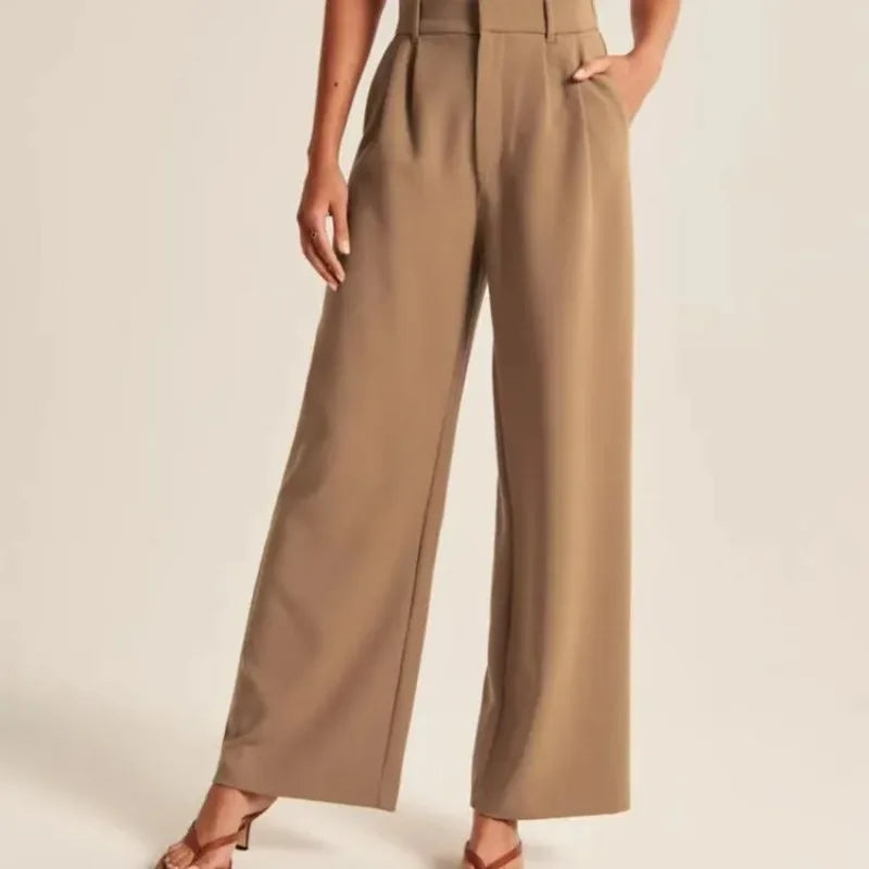 Classic Pleated High Waist Wide Leg Trousers – front view