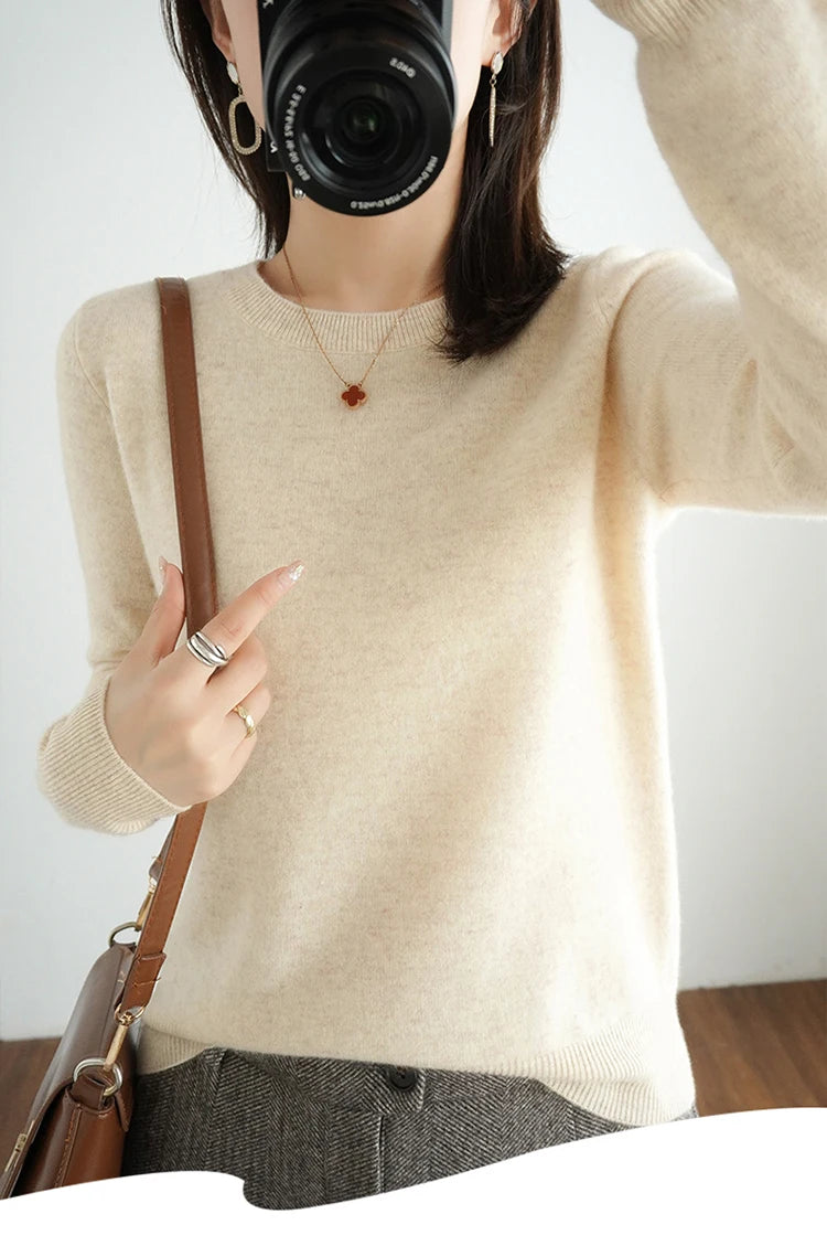 Essential Soft Knit Crew Neck Sweater in Cream – view 2