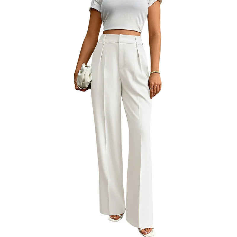 Pleat-Front Palazzo Trousers in White