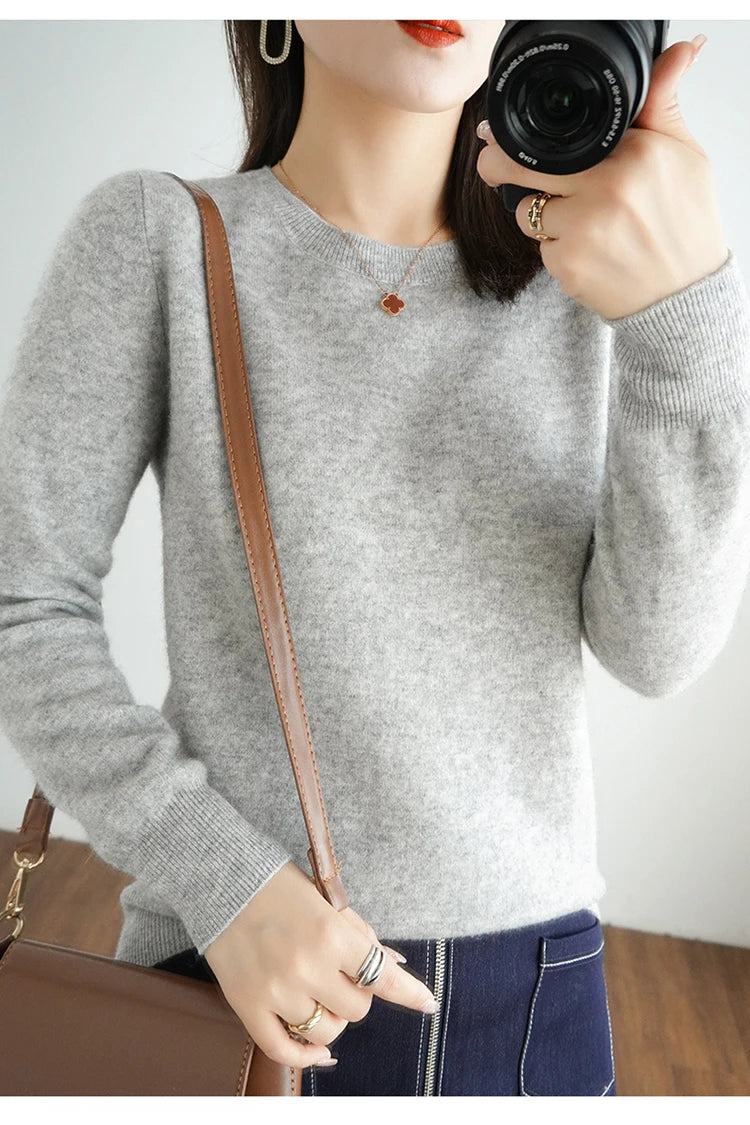 Essential Soft Knit Crew Neck Sweater in Light Grey – view 2