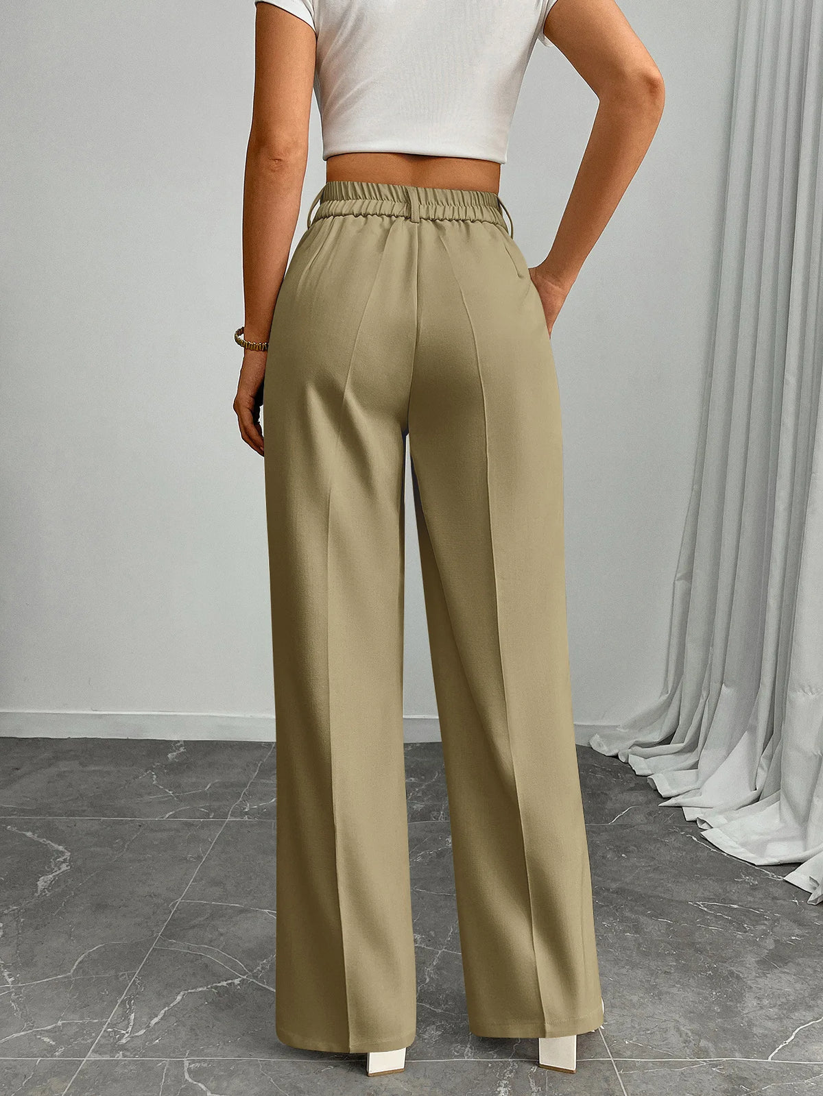 Pleat-Front Palazzo Trousers in Moss – view 3