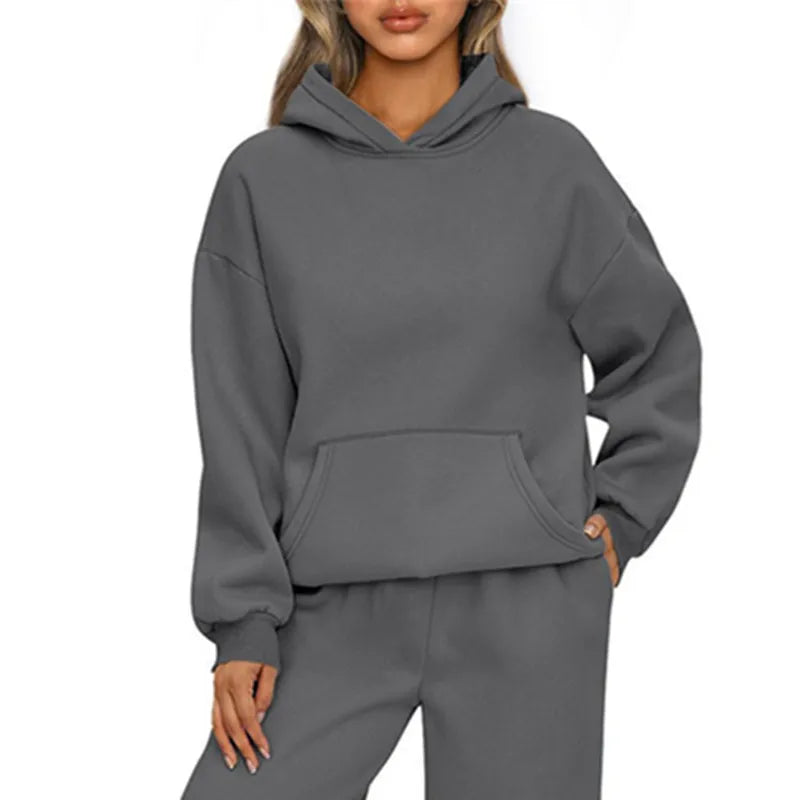 Essential Oversized Fleece Pullover Hoodie in Charcoal