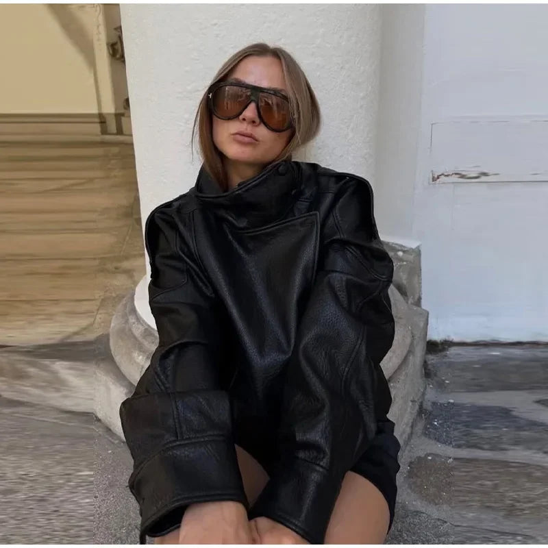 Signature Oversized Faux Leather Moto Jacket – view 11