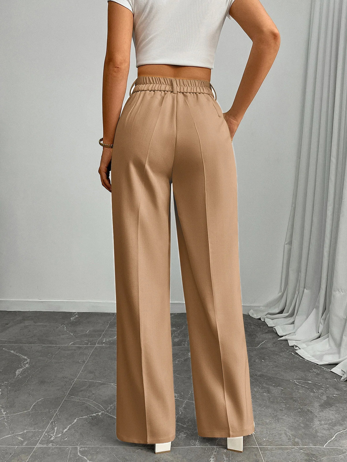 Pleat-Front Palazzo Trousers in Camel – view 3