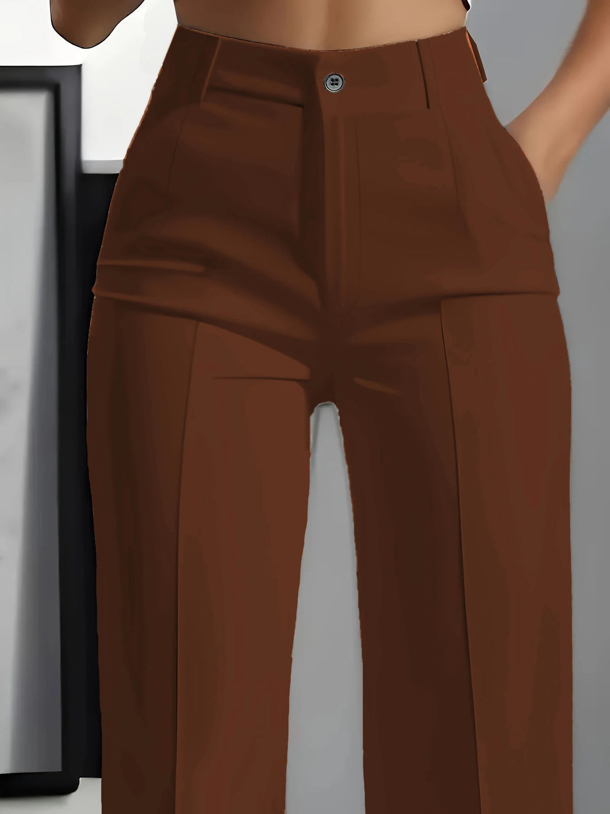 Essential High Waist Tailored Straight Leg Trousers in Brown – view 2