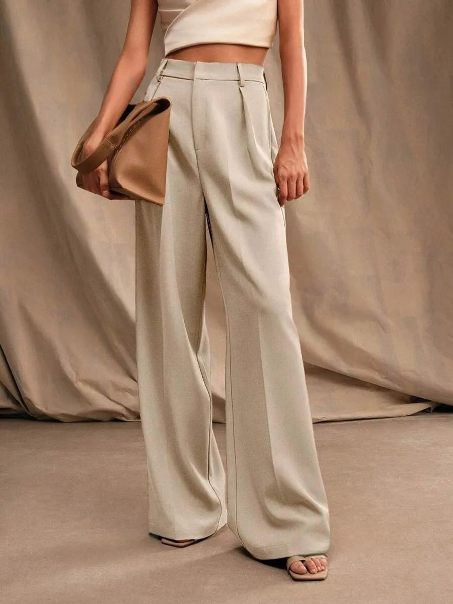 Pleat-Front Palazzo Trousers in Cream – view 4